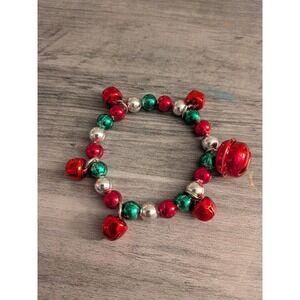 Christmas‎ Jingle Bell Stretch Bracelet Red Green Silver Holiday Jewelry 6.5in